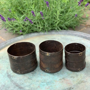 Original Indian Vintage Iron Grain or Rice Measures –  Set of 3 Pots