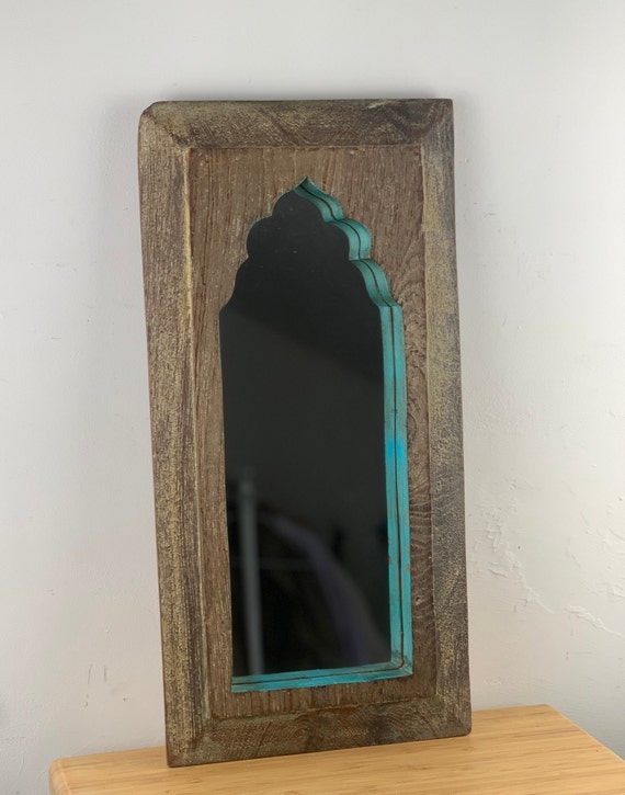 Small Painted Mihrab Mirror Made From Old Teak Small Painted Mihrab Mirror Made From Old Teak