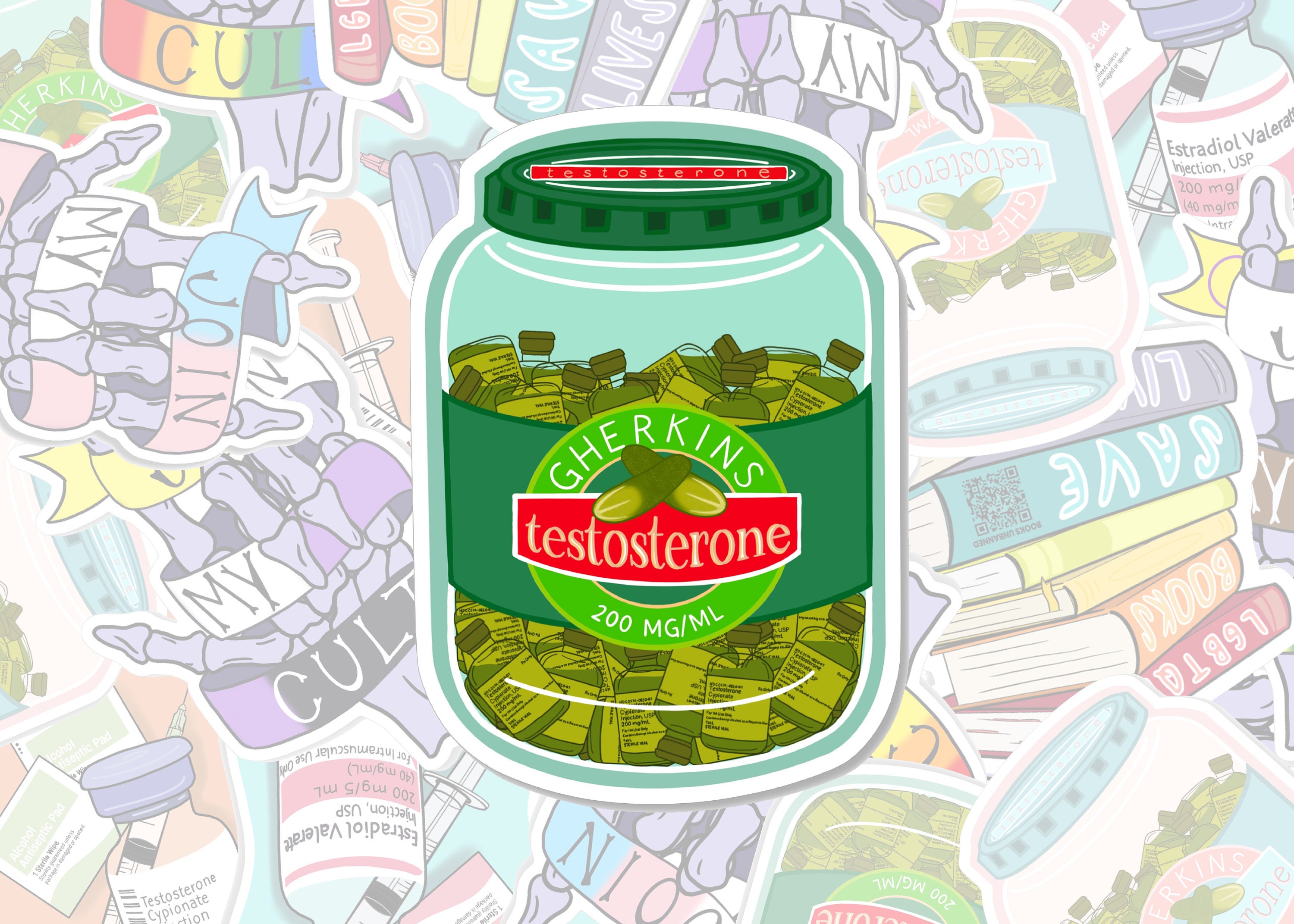 Classic Testosterone Pickle Sticker - Etsy