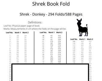 26. Donkey Book Fold - Shrek - 294 Folds - Pattern Only - Free Instructions