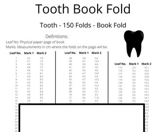 222. Tooth Book Fold - Decoration - 150 Folds - Pattern Only - Dentist - Teeth - First Tooth - Free Instructions