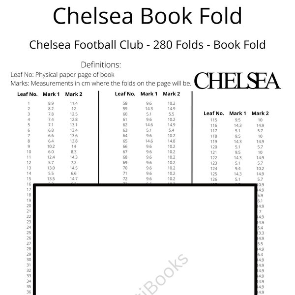 292. "Chelsea" - Football Team Book Fold - Sports - 280 Folds - Pattern Only