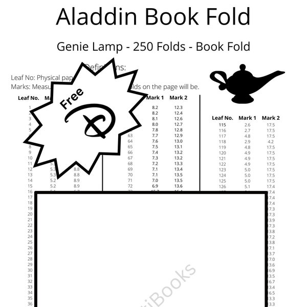 117. Genie Lamp - Aladdin Book Fold - Disney - 250 Folds - Free Disney D - Pattern Only