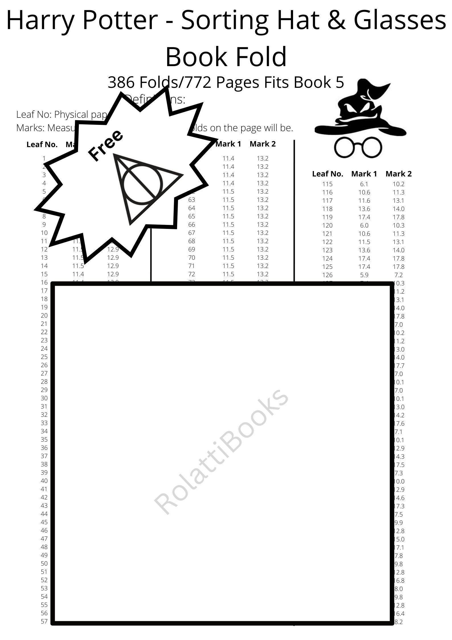 140. Sorting Hat & Glasses Book Fold - Harry Potter - 386 Folds + 6 Free Deathly Hallow Symbol Patterns - 7 Patterns - Free Instructions