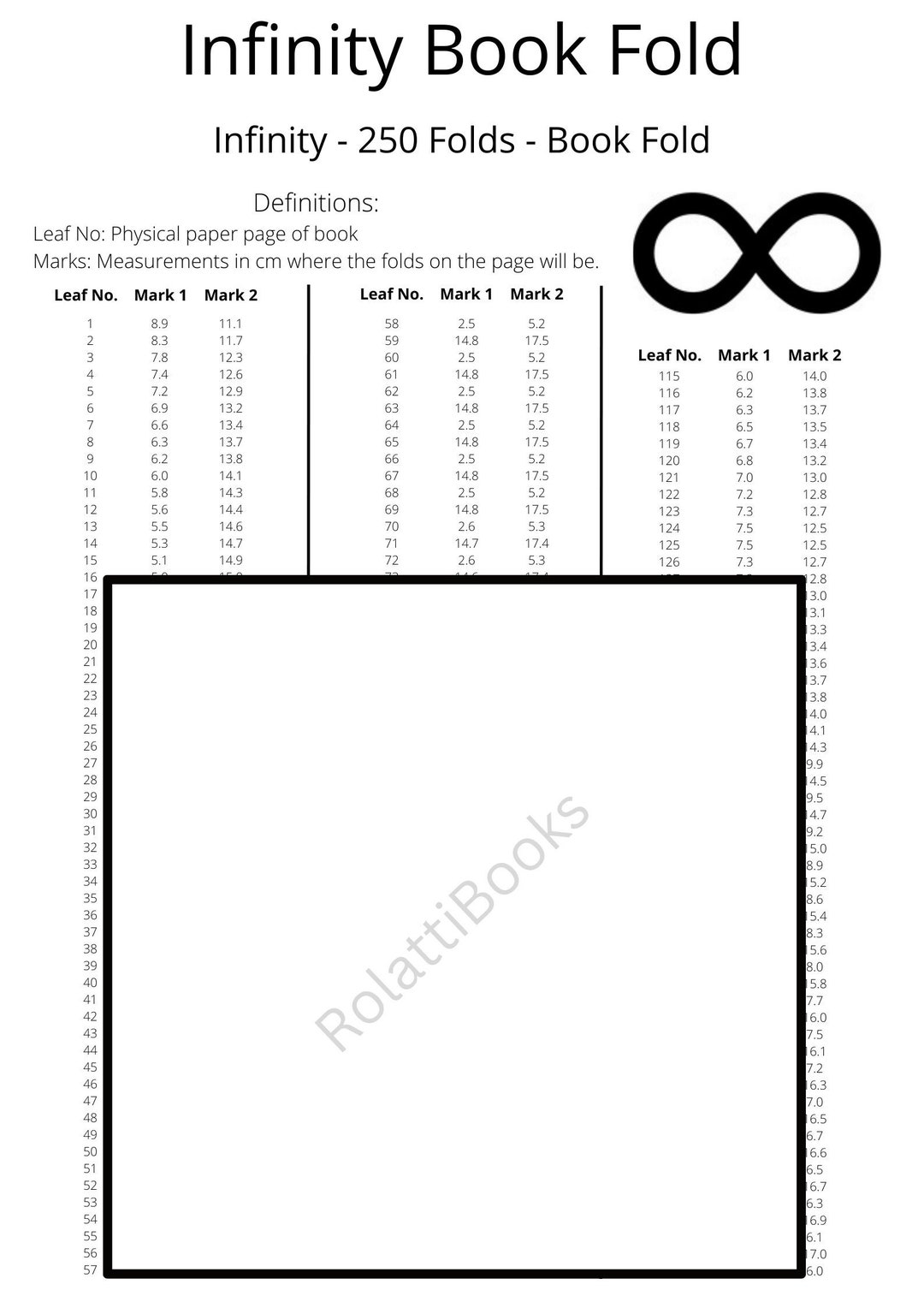 201. Infinity Sign Book Fold - Decoration - 250 Folds - Pattern Only ...