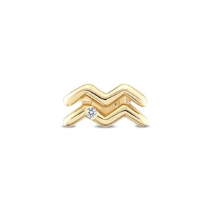 Gold Aquarius Zodiac Sign Piercing with Diamond Accent, Gold Zodiac Piercing, Horoscope Piercing, Astrology Earring Gift, Celestial Jewelry,