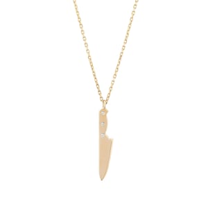 Collar de cuchillo de diamante de oro sólido de 14K, colgante de cuchillo delicado, collar de chef, joyería de chef, collar de cocina, colgante de chef