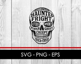 Halloween Skull SVG: Typographic Word Art, Cricut Silhouette Cut File (Digital Download)