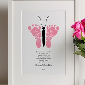 Cadeau de fête des mères pour maman ou grand-mère | Souvenir empreinte de papillon | Cadeau imprimable de bébé pour les Grammy ou maman | Carte de poème DIY empreinte de pas