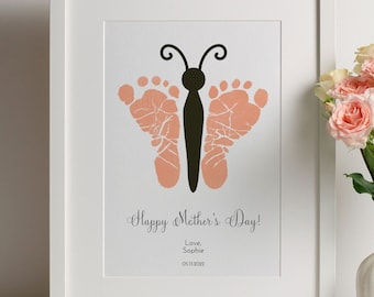 Cadeau fête des mères à imprimer | Empreinte de pas de bébé papillon | Cadeau pour maman et bébé | Cadeau pour grand-mère | Cadeau souvenir empreinte