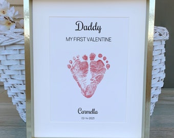First Valentine's day gift for new daddy | Baby footprint heart shape gift | Printable Valentine's day gift from baby for dad | Editable PDF