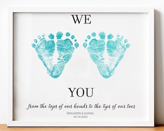Afdrukbaar voetafdruk van we love you tweelingbaby - Moederdag - cadeau voor vader, opa, oma