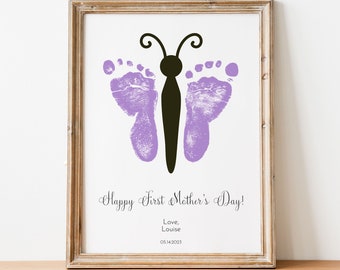 Printable first mother's day gift | Butterfly baby footprint | Gift for new mom from baby | Gift for grandma | Footprint keepsake gift