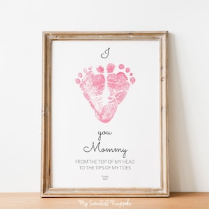 Afdrukbaar Ik hou van je mama voetafdruk cadeau | Aandenken babybericht | Cadeau van baby voor kersverse moeder | Eerste Moederdag als moeder | Zelfgemaakte voetafdruk