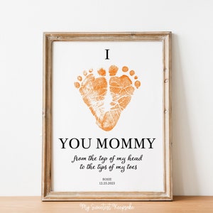 Regalo imprimible con huella de corazón para mamá / Recuerdo de bebé "Te amo, mamá" / Regalo para mamá primeriza / Idea de regalo DIY para el Día de la Madre / Huella de bebé
