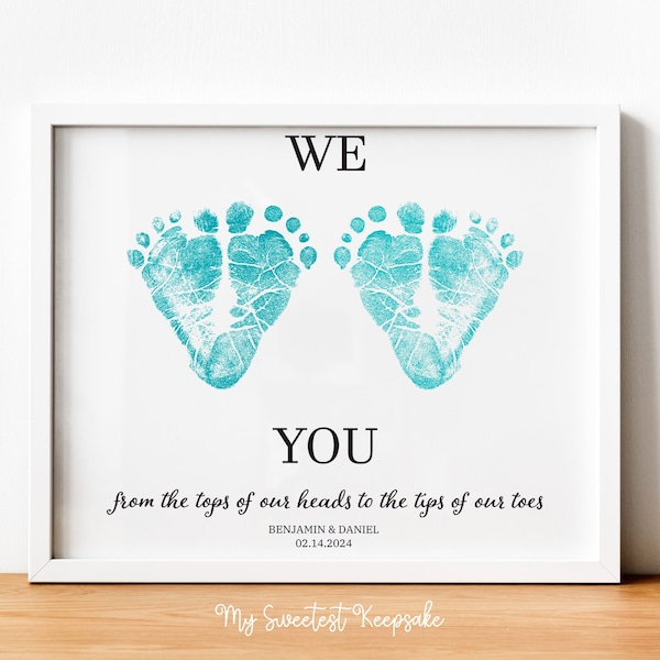 Printable we love you babies footprint | Twins footprint heart shape | Gift from twins for dad, mom, grandpa, grandma | Mother's Day gift