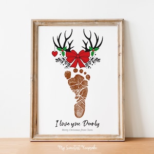 Ausdruckbare Fußabdruck Hirsch Weihnachtsgeschenk | Ich liebe dich Deerly | Geschenk für Opa, Oma, Onkel, Tante oder Papa | Baby und Kleinkind Andenken