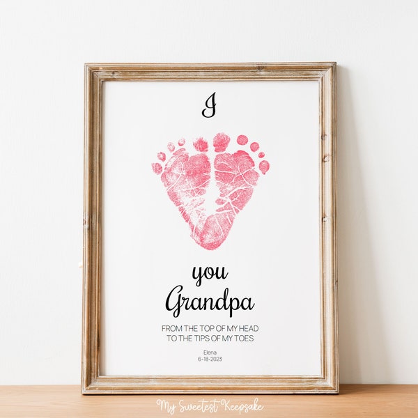 Printable Ich liebe dich Opa Baby Herz Fußabdruck Andenken | Geschenkidee für Opa | Valentinstag Geschenk | Geburtstagsgeschenk vom Baby