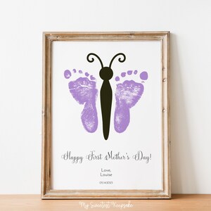 Primer regalo imprimible del día de la madre / Huella de bebé mariposa / Regalo para nueva mamá del bebé / Regalo para abuela / Regalo de recuerdo de huella