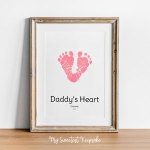 Printable Daddy&#39;s Heart baby footprint keepsake |  Baby footprint keepsake | First Father&#39;s Day gift | DIY baby message