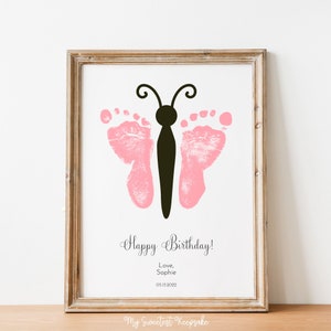 Printable birthday gift | Butterfly baby footprint | Gift for grandma, grandpa, dad or mom from baby | Footprint birthday keepsake gift