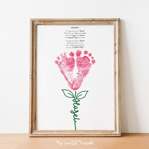 Cadeau empreinte de fleur imprimable pour maman | Je grandis comme une fleur souvenir | Fleur avec prénom | Cadeau fête des mères | Idée cadeau