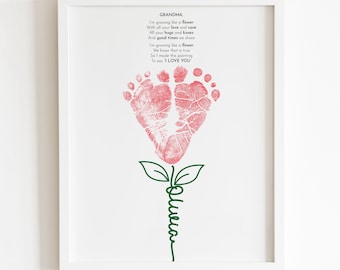 Printable flower footprint grandma gift | I'm growing like a flower | Gift from baby | Keepsake gift | Birthday gift | DIY Mother's Day gift