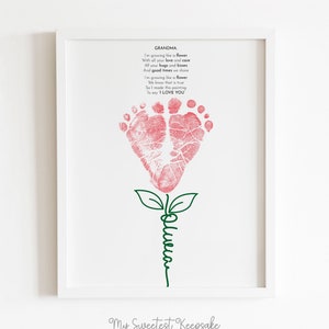 Afdrukbaar cadeau voor oma met bloemenvoetafdruk | DIY Moederdagcadeau | Ik groei als een bloem | Cadeau van baby | Aandenken cadeau | Verjaardagscadeau