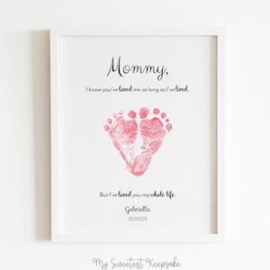 Presente de pegada de bebê para imprimir | Eu te amei minha vida inteira | Primeiro presente de Dia das Mães para uma nova mamãe | Mensagem de bebê para a mamãe | Presente de aniversário