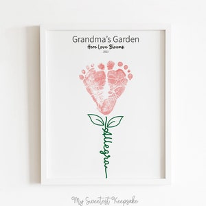 Printable flower footprint grandma gift | Mother's Day gift from baby | Keepsake gift | Grandma's garden | DIY Birthday gift idea