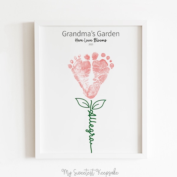 Printable flower footprint grandma gift | Gift from baby | Keepsake gift | Grandma's garden | Birthday gift idea | Valentine's day gift