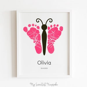 Druckbare Schmetterling Baby Fußabdruck Andenken | Muttertagsgeschenk | Geburtstagsgeschenk | Geschenk für Mama, Papa, Oma oder Opa vom Baby