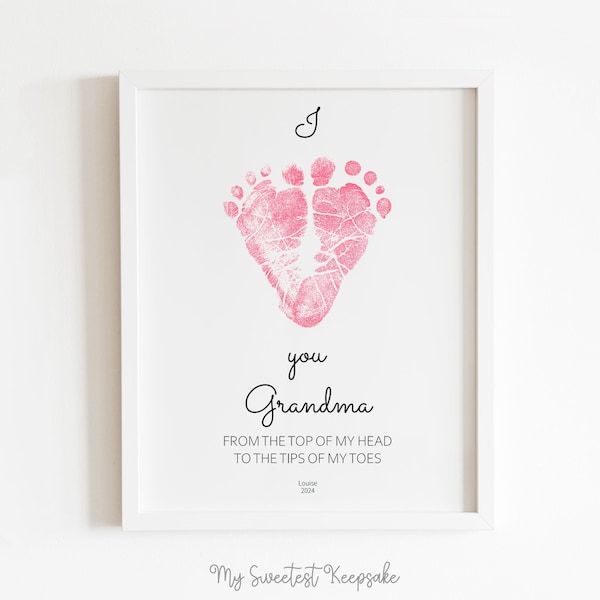 Printable I love you Grandma footprint keepsake gift | Heart footprint keepsake | Gift from baby | Mother's Day gift | DIY Birthday gift