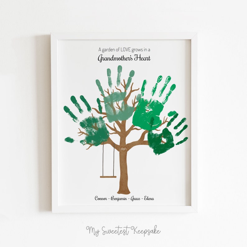 Handprint Bush Grandchildren Handprint Tree Art - Grandma Keepsake Gift - Mother's Day ...