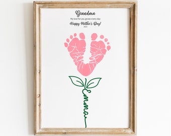 Mors dag-present till mormor | Personligt blomsterfotavtryck | Min kärlek växer varje dag