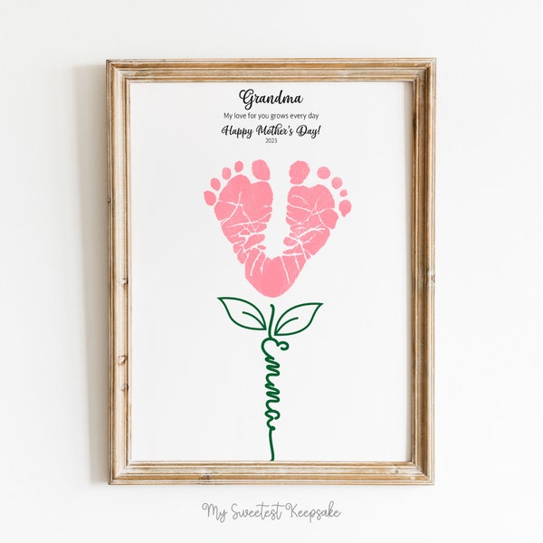 Printable flower footprint grandma gift | Mother's day baby footprint gift | My love for you grows every day | Gift idea | Gift from baby