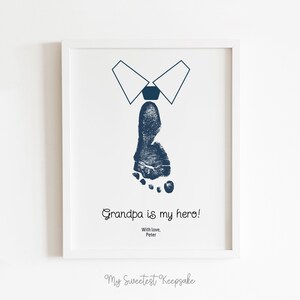 Printable baby footprint tie gift for Grandpa | Grandpa is my hero | Father&#39;s Day | Birthday gift | DIY Father&#39;s Day gift | Heroes use ties