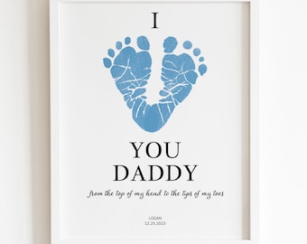 Printable I love you daddy footprint gift | Valentine's day gift | Heart footprint gift from baby |  Baby message | DIY gift | Birthday gift