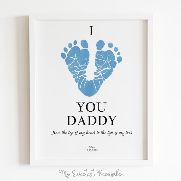 Printable I love you daddy footprint gift | Valentine's day gift | Heart footprint gift from baby |  Baby message | DIY gift | Birthday gift