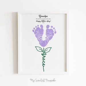 Regalo de recuerdo del Día del Padre imprimible para el abuelo / Regalo de la huella del bebé de la flor / Forma de regalo del bebé para el abuelo / Flor del nombre del bebé