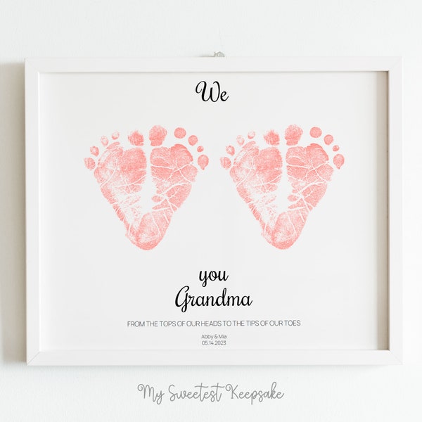 Printable we love you grandma twins footprint keepsake | Mother's day gift | Birthday gift from twins for nana | Instant download