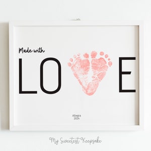 Mit Liebe gemacht Baby Fußabdruck Andenken | Herz Fußabdruck Geschenk | Geschenk zum Vatertag | Geburtstagsgeschenk vom Baby für Mama, Oma, Papa, Opa