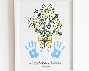 Printable birthday gift for mommy | Flowers bouquet baby handprint | Card for mommy from baby | Handprint birthday keepsake gift