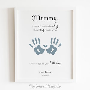 Cadeau imprimable empreinte de main du fils pour maman | Je serai toujours le cadeau souvenir de votre petit garçon | Carte de fête des mères avec empreinte de la main d'un bébé ou d'un enfant en bas âge