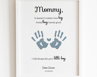 Cadeau imprimable empreinte de main du fils pour maman | Je serai toujours le cadeau souvenir de votre petit garçon | Carte de fête des mères avec empreinte de la main d&#39;un bébé ou d&#39;un enfant en bas âge