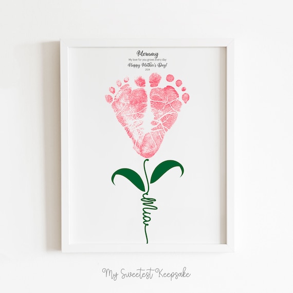Printable flower footprint gift for mommy | Mother's Day gift from baby for mom | DIY stamp footprint card | My love for you grows every day