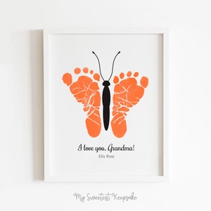 Cadeau souvenir empreinte de pas papillon pour grand-mère | Je t'aime grand-mère | Cadeau d'anniversaire bricolage | Cadeau Saint-Valentin | Empreinte DIY
