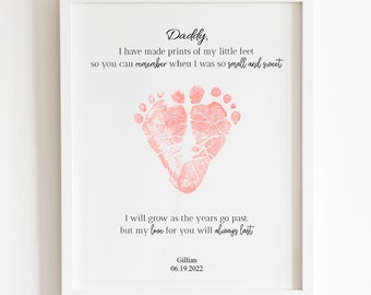 Printable heart footprint keepsake gift for dad | Valentines day gift for new dad | My little feet poem card | Birthday gift | Editable file