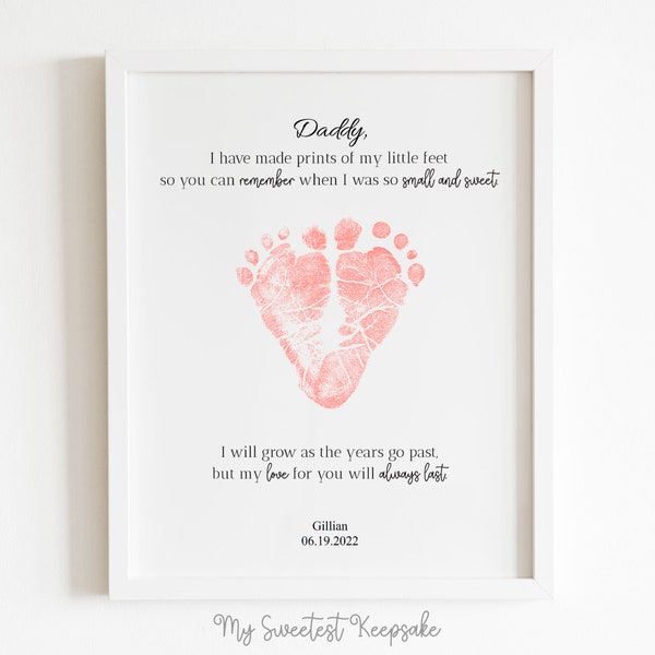 Printable heart footprint keepsake gift for dad | Valentines day gift for new dad | My little feet poem card | Birthday gift | Editable file