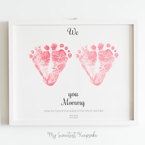 Regalo para mamá / Recuerdo de huella de gemelos / Regalo imprimible / Regalo para el primer día de la madre / Te amamos mamá / Tarjeta de huella de bebé DIY